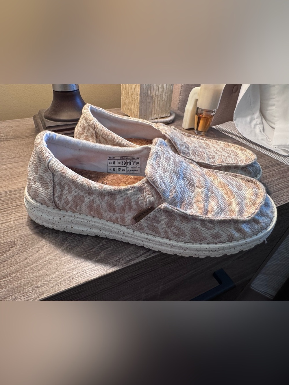 Hey Dude Misty Woven Cheetah Slip-Ons in Tan and Cream